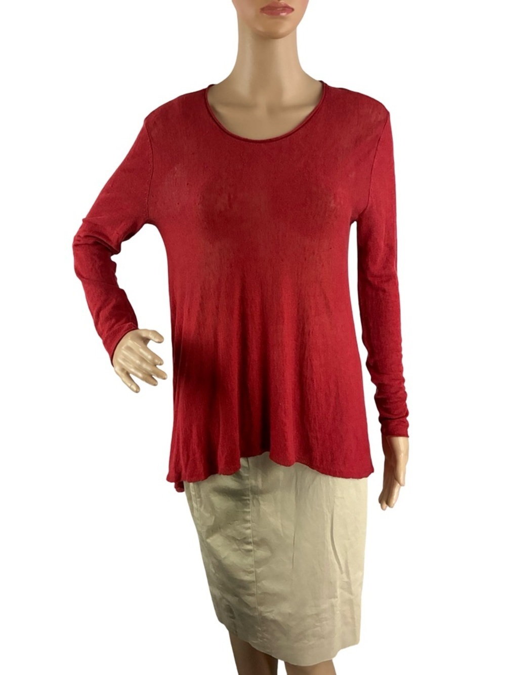 Eileen Fisher Tunic Top Minimalist Red Long Sleeve Size XXS